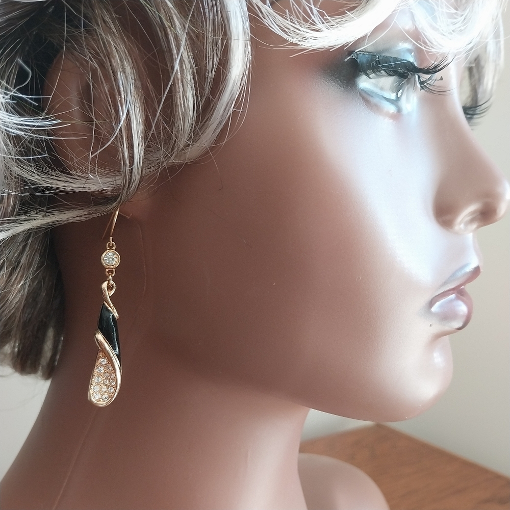 Swarovski Gold & Black Crystal Earrings